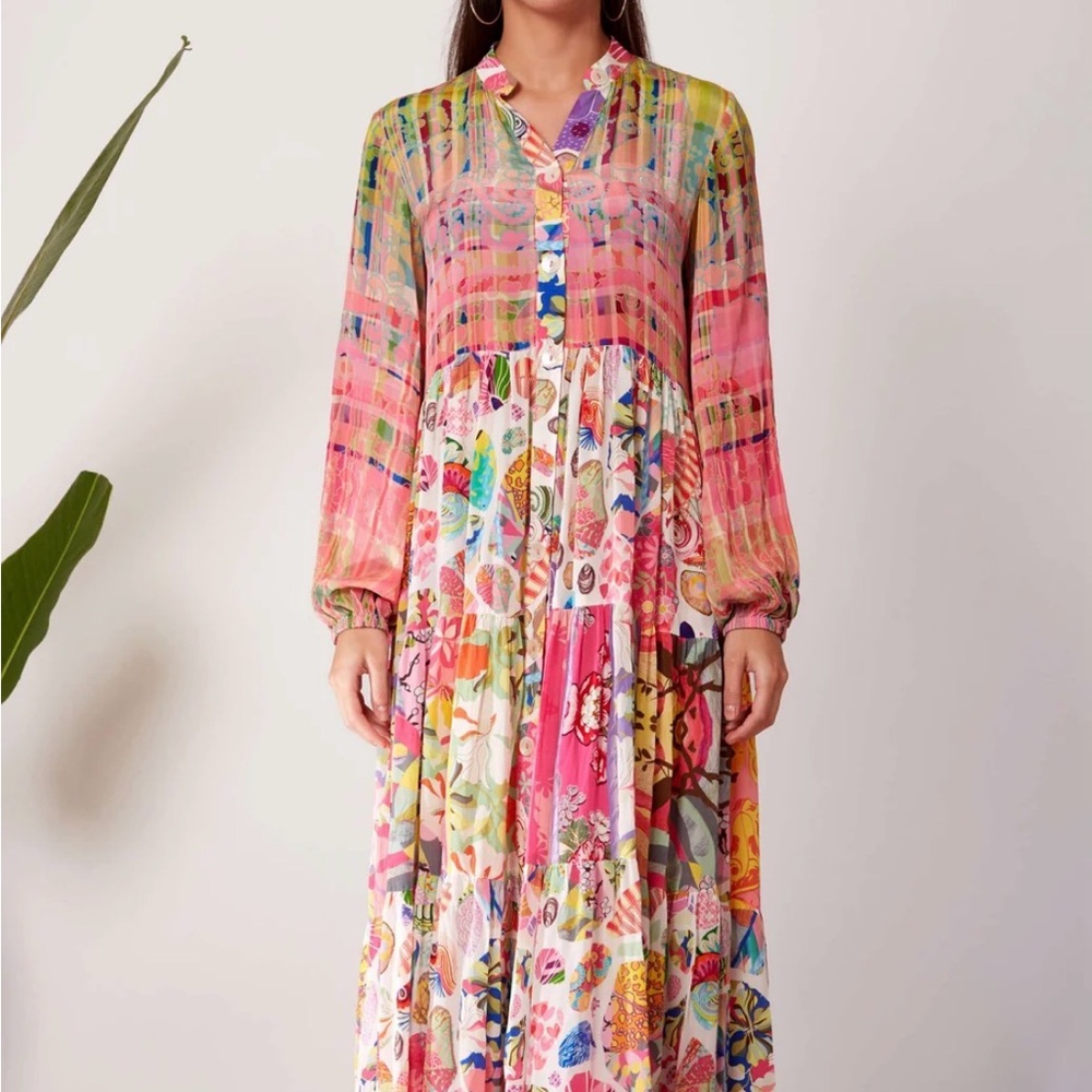 Multicolor Floral Patchwork Maxi Dress - Pink